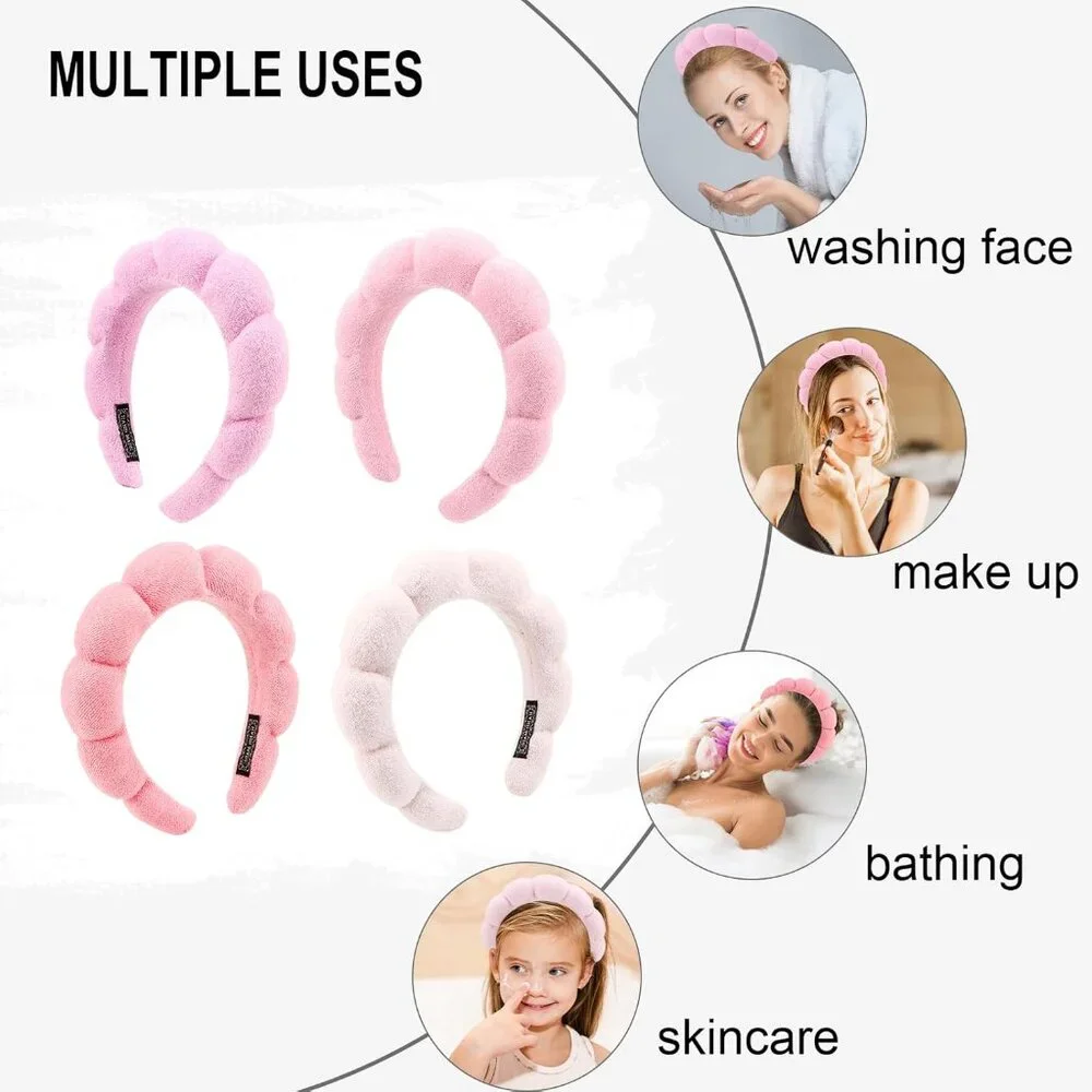 4 PCS Spa Headband - Pink Skincare Makeup Face Wash Skin Care Make Up Cute Prepp - Picture 8 of 8